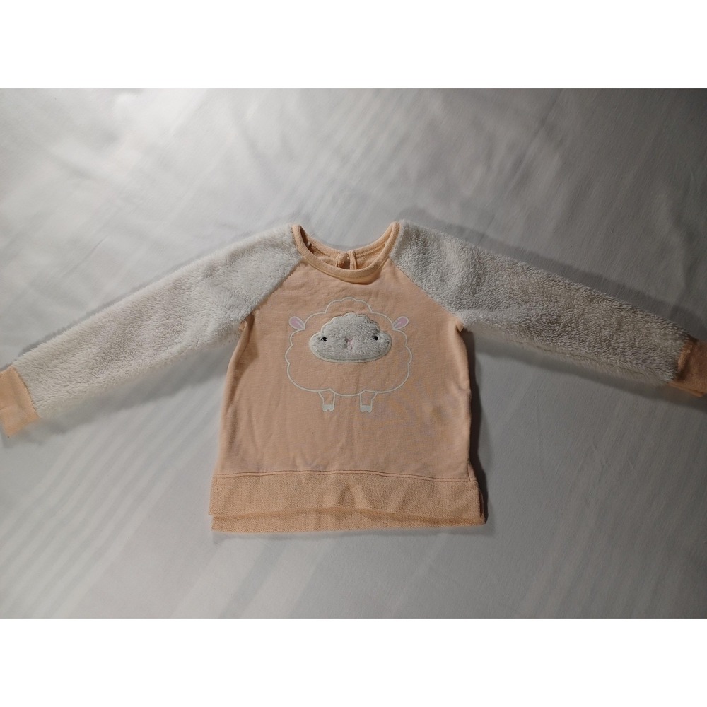 Cat & Jack Sweatshirt Girls 5T Peach Sheep Applique Sherpa Sleeve Pullover